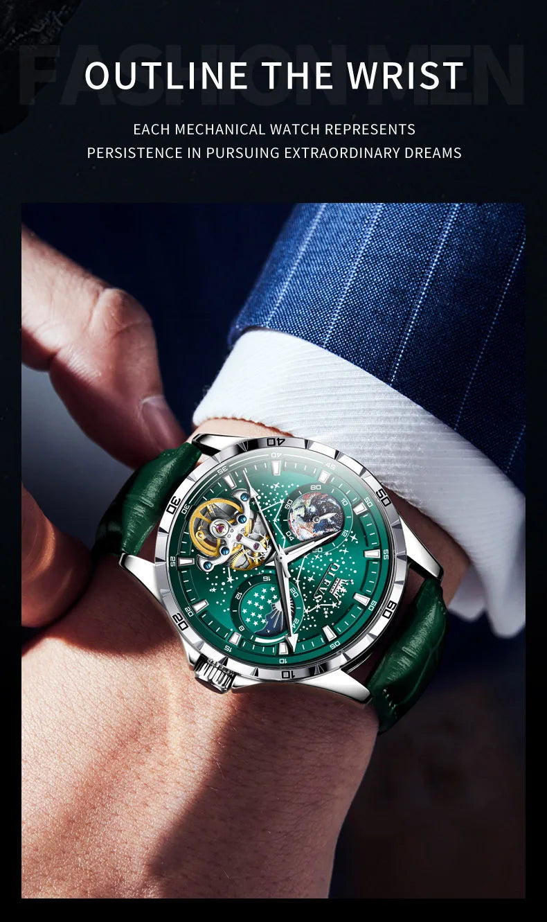 Luxury Men's Moon Phase Watch - Skeleton Chronograph