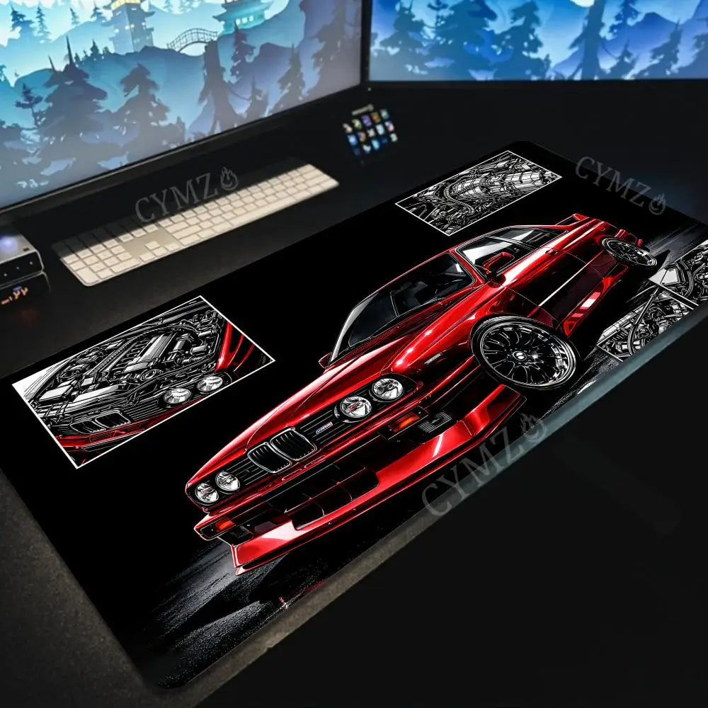 Gaming mouse pad - Red classic performance car desk mat with non-slip base