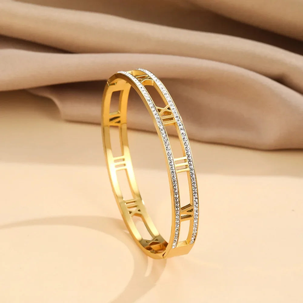 Luxury Crystal Roman Numeral Bracelet - Unisex Stainless Steel