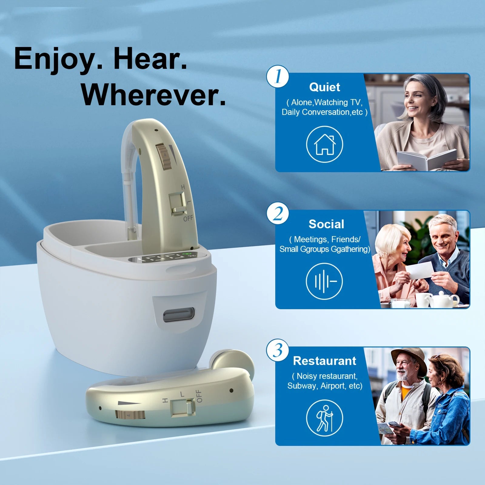 Premium Sound Amplifier Earbuds - Noise Reduction & Adjustable Volume