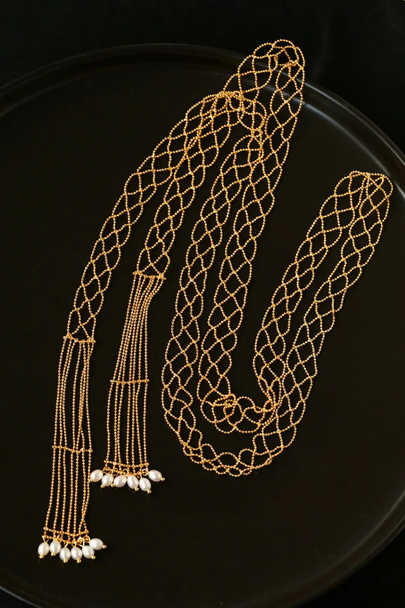 Luxury Golden Zircon Long Fringed Necklace - Italian Niche Design