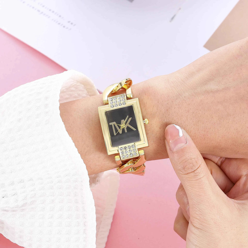 Elegant Women's Square Quartz Watch - Premium Metal Strap Wristwatch