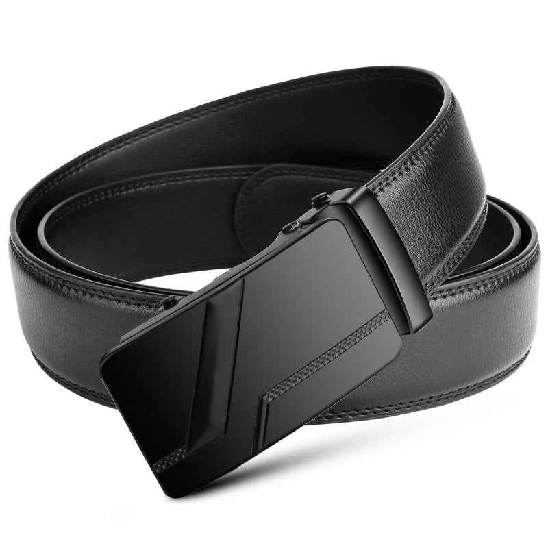 Luxury Plus Size Mens Belt - Black PU Leather Automatic Buckle