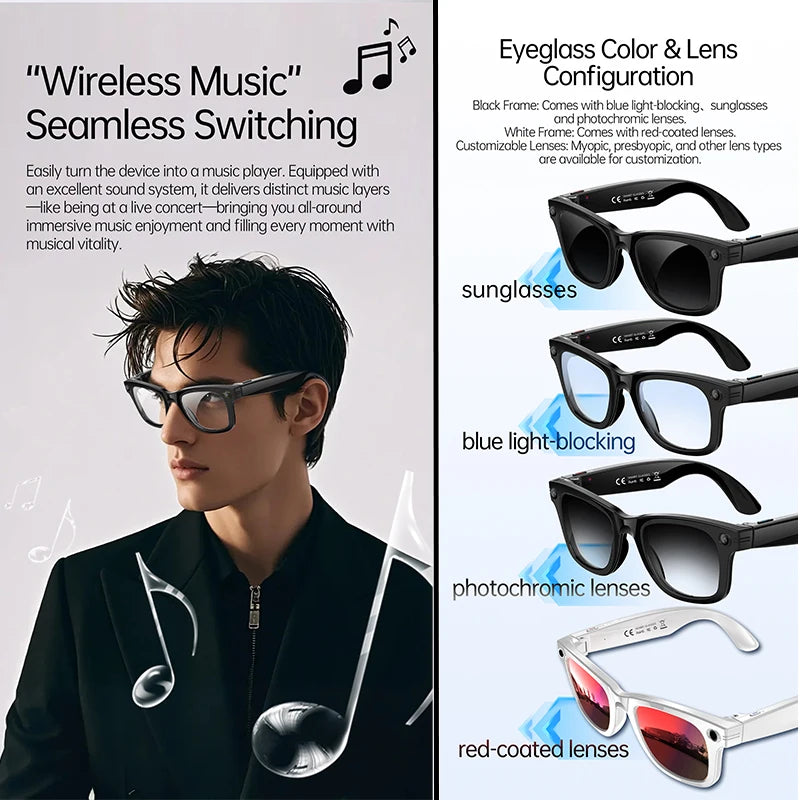 Smart Glasses - 4K HD Camera & AI Photo Recognition