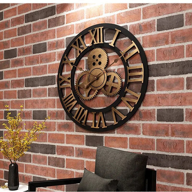 Premium Industrial Wood Wall Clock - European Retro Style