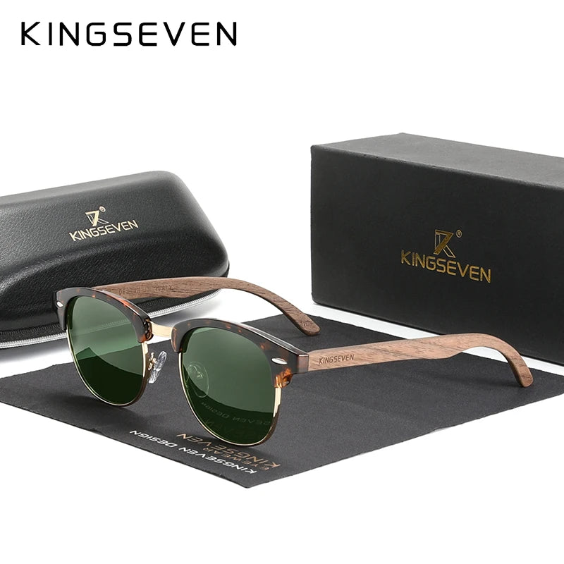 Premium Wooden Sunglasses - Polarized Semi-Rimless Retro Eyewear