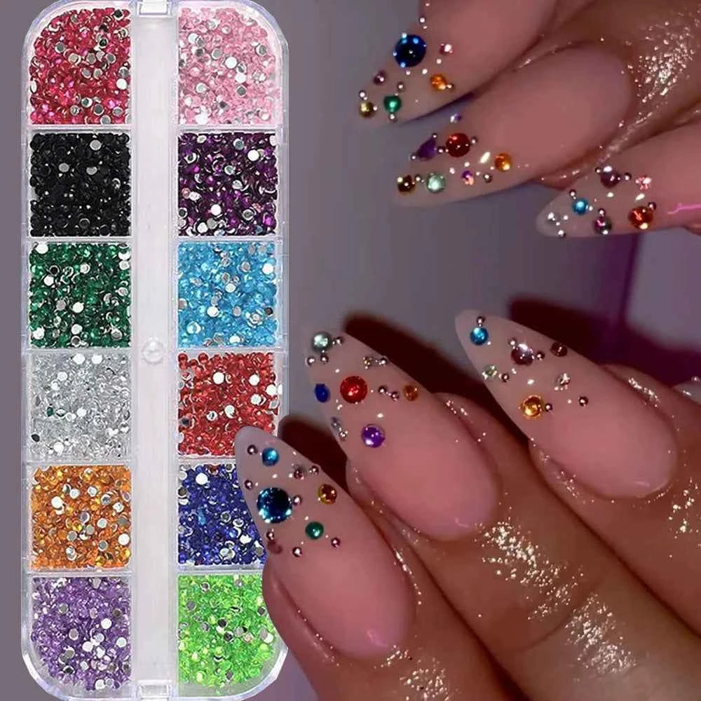Luxury Christmas Nail Charms - 12 Grids Mixed Red & Green Gems