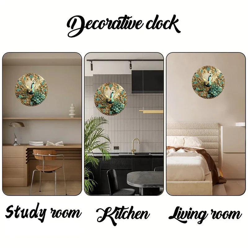 Elegant Peacock Wooden Wall Clock - Silent & Decorative
