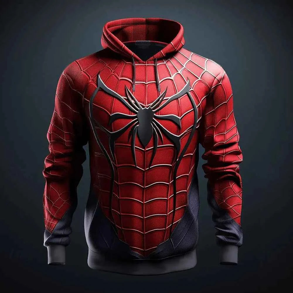 Premium Men's 3D Spider Printed Hoodie - Casual Y2K Pullover
