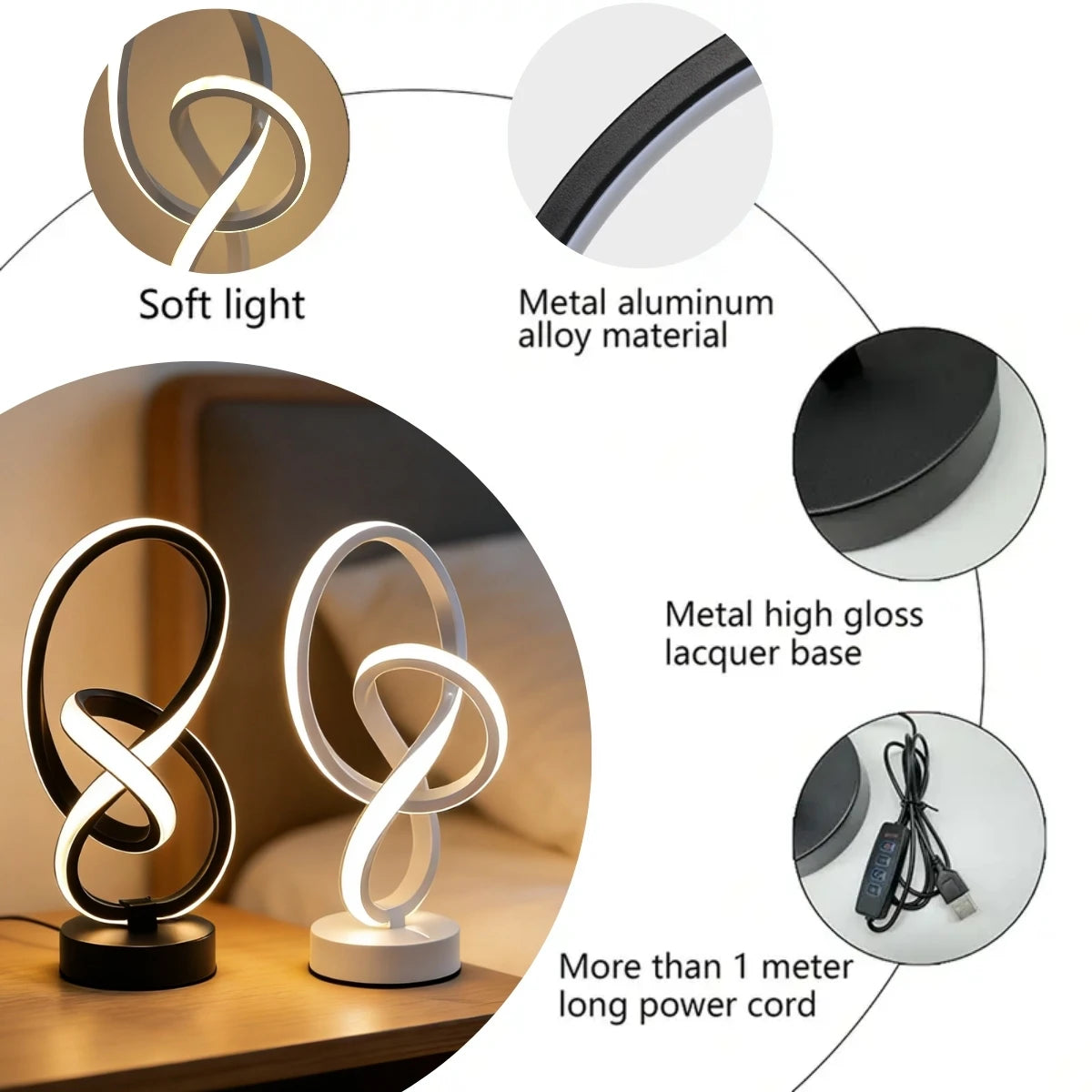 Elegant LED Desk Lamp with USB - 3 Color Adjustable
