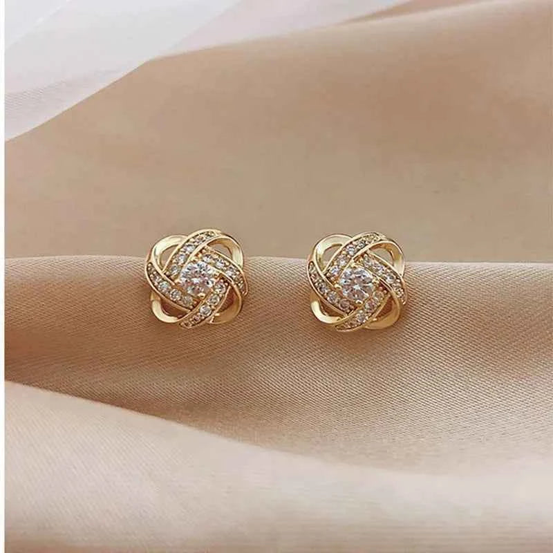 Exquisite Zircon Stud Earrings - Elegant Geometric Cross Design