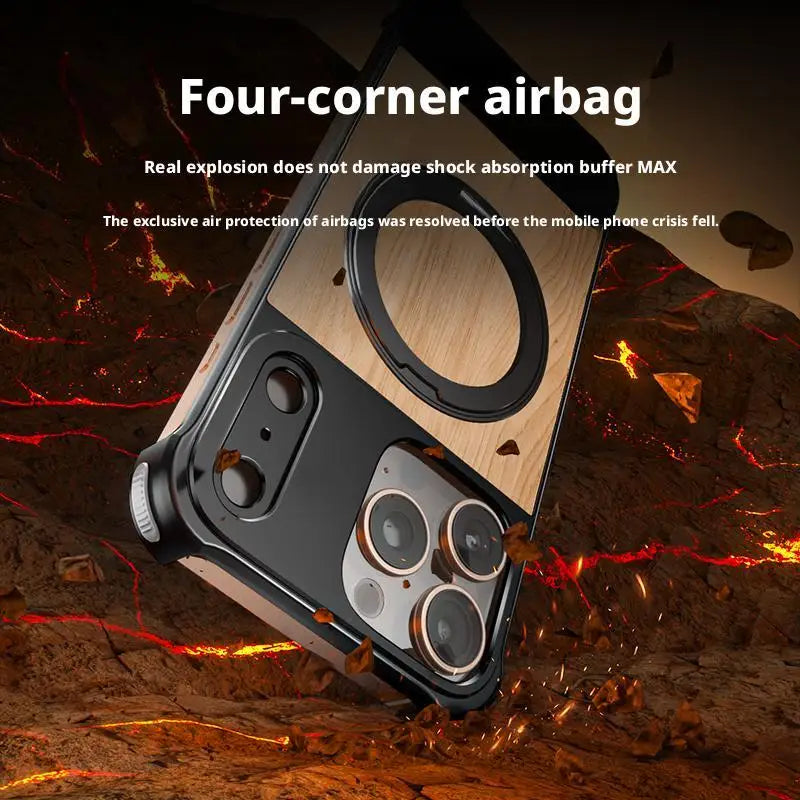 Premium iPhone Rotating Case - Metal & Leather Grain