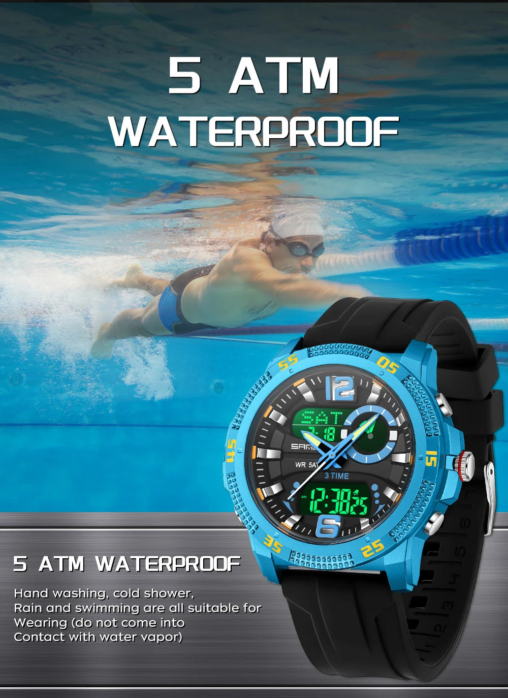 Premium Men's Sports Watch - Dual Time LED