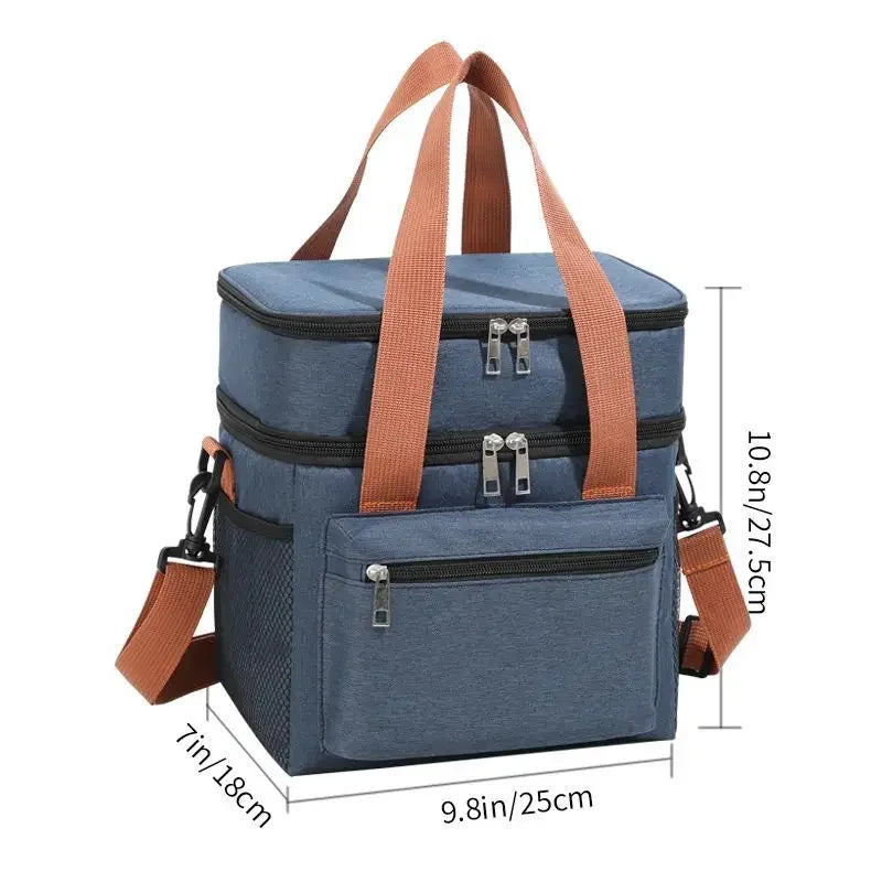 Insulated Lunch Bag - Portable Double-Layer Cooler Tote with Large Capacity and Crossbody Strap for Food Storage, Drinks & Meals - Tulique