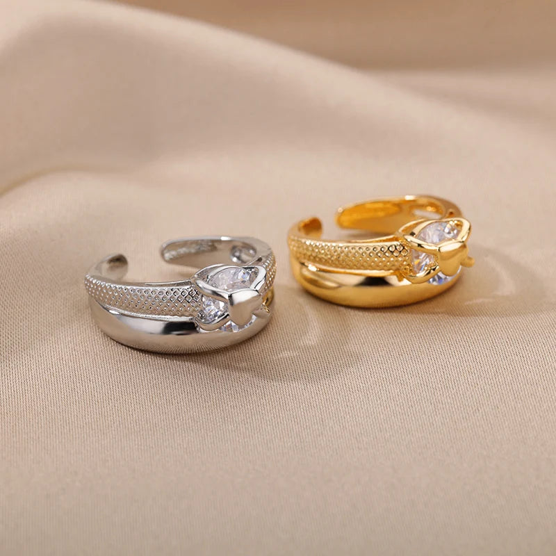 Exquisite Gold Heart Ring - Adjustable Luxury Stainless Steel