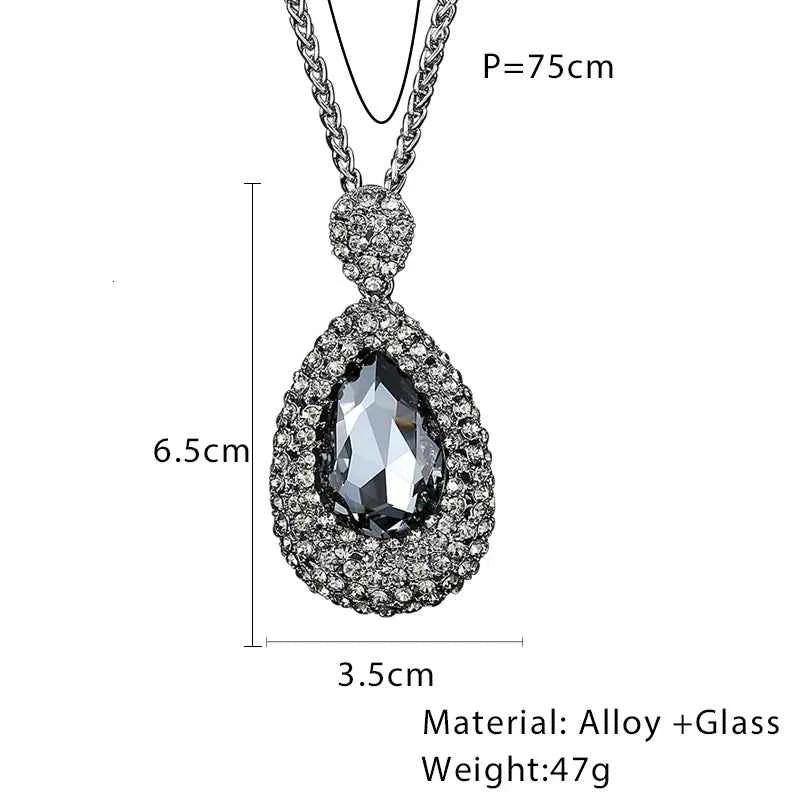 Luxury Waterdrop Crystal Necklace - Elegant Long Chain Pendant