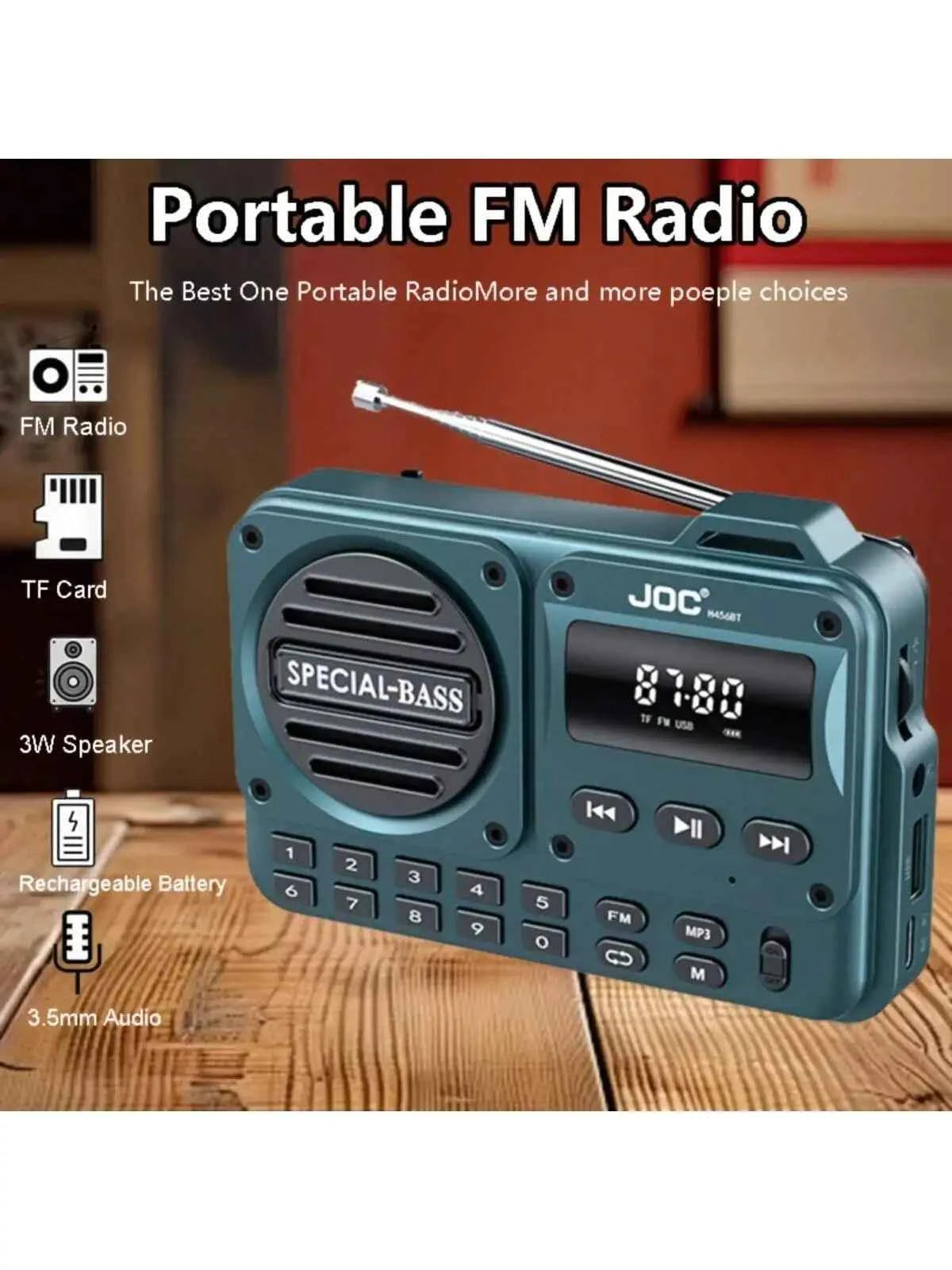 Compact Portable FM Radio with LCD Display & Clear Speaker - Blue