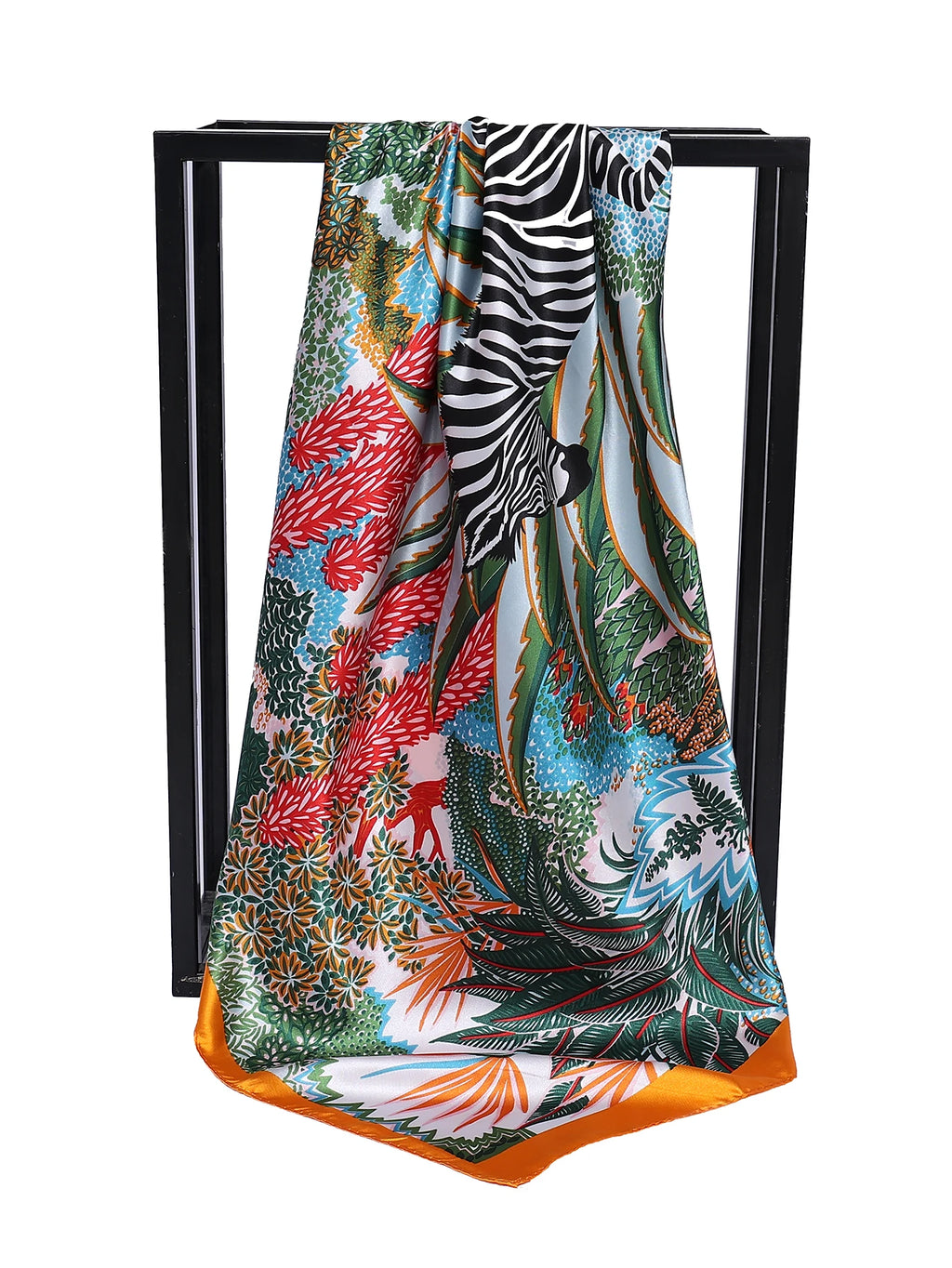 Elegant Square Silk Scarf - Satin Print Hijab & Shawl Wrap