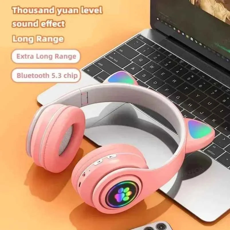 JST-28 Wireless Headphones Cat Ears Bluetooth Earphones Stereo Music Earbuds Bluetooth Sports Gaming Headset with Mic for Phones