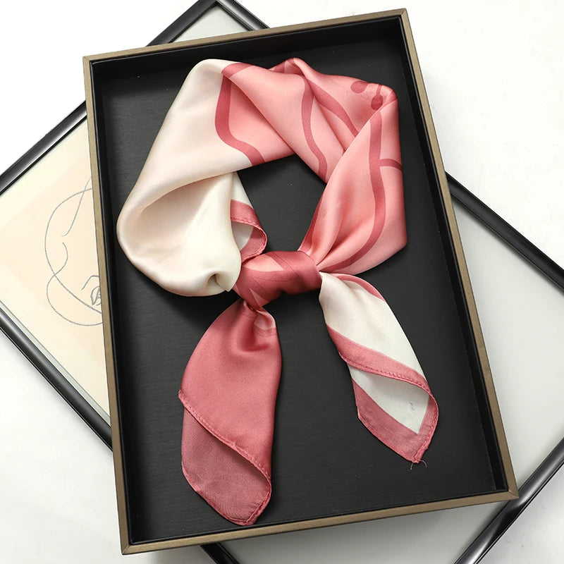 Luxury Silk Scarf - 70x70cm Square Shawl & Headband