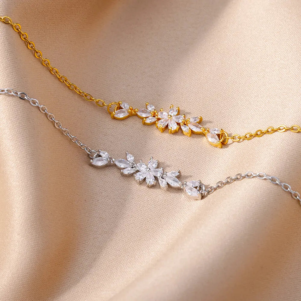 Elegant Zircon Flowers Bracelet - Luxury Gold Steel Jewelry