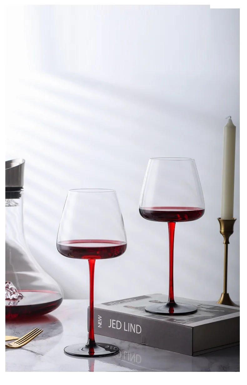 Elegant Burgundy Wine Glasses - Crystal Long Stem Design