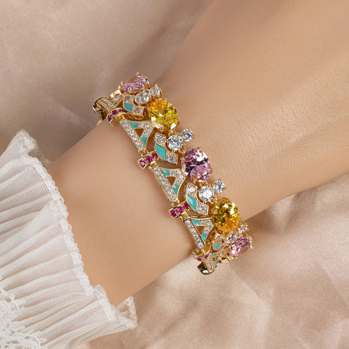 Multicolor cubic zirconia bracelet - elegant women's jewelry set with matching ring