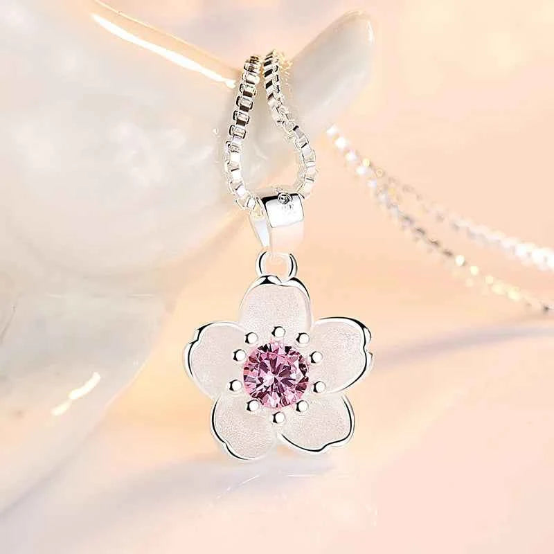 Elegant Sterling Silver Peach Blossom Necklace - Luxury Jewelry