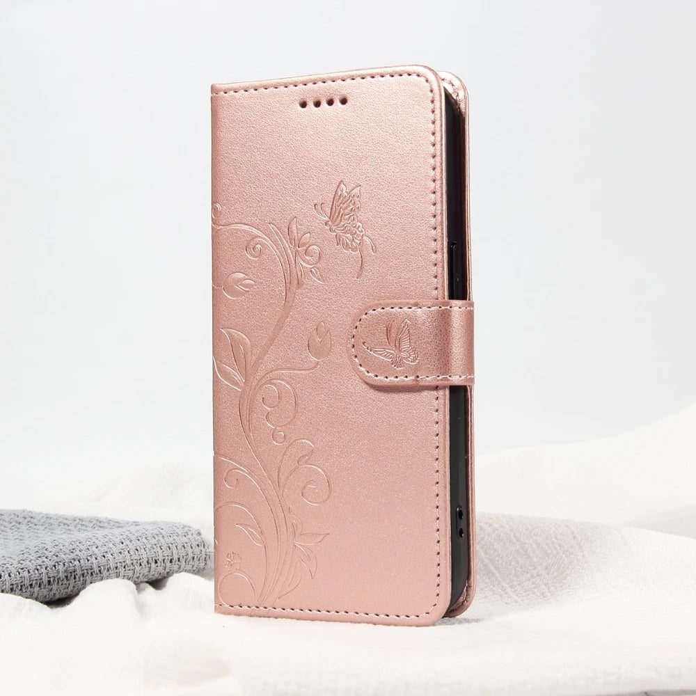 Premium Butterfly Flower Leather Case - Flip Wallet Book Cover