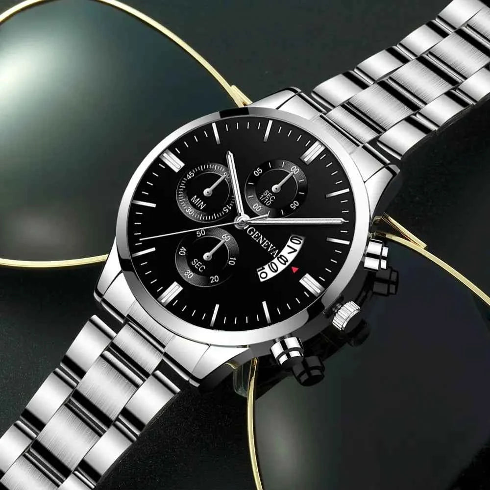Luxury Men's Quartz Watch - Silver Stainless Steel Business Clock
