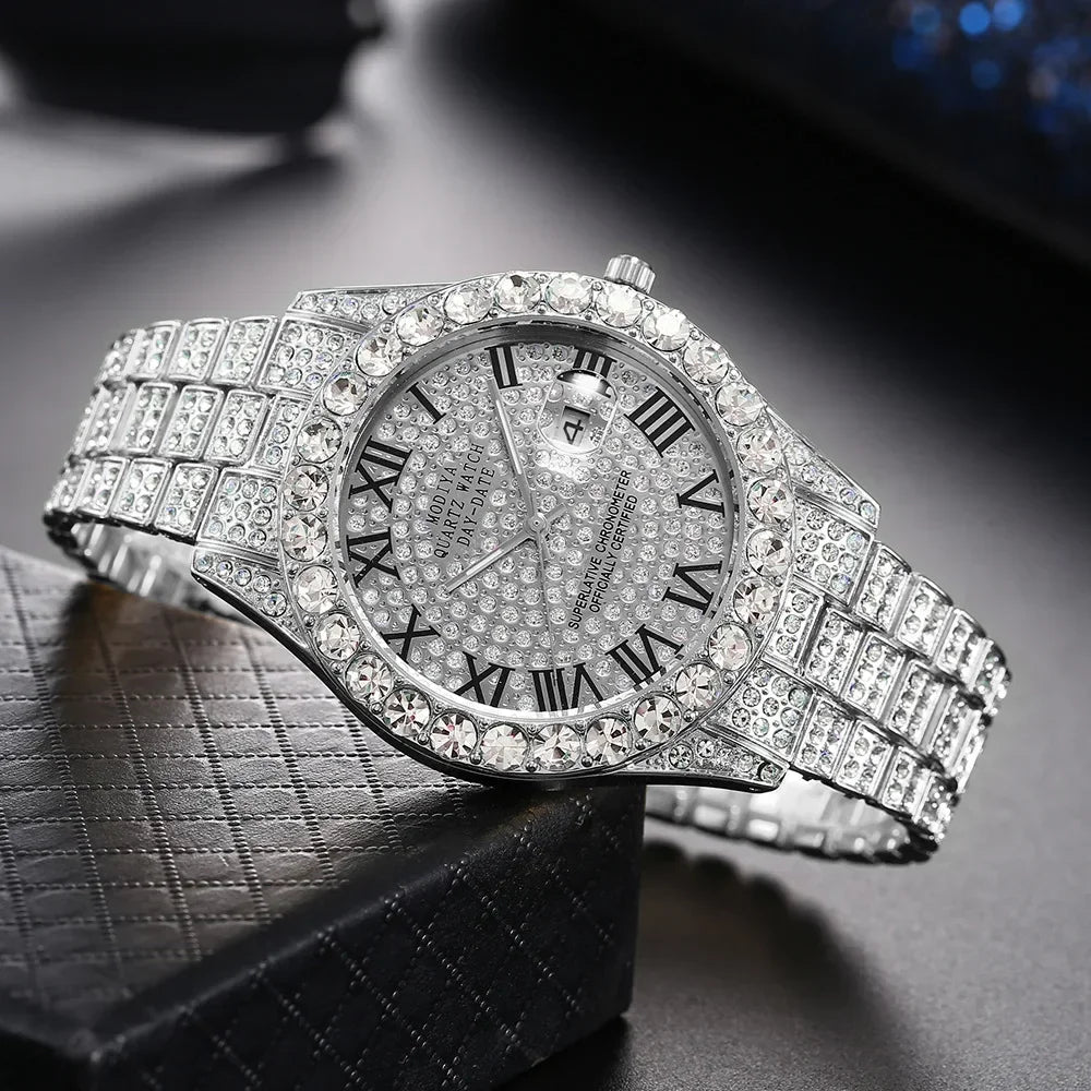 Luxury Gold Quartz Watch - Diamond Rhinestone Calendar