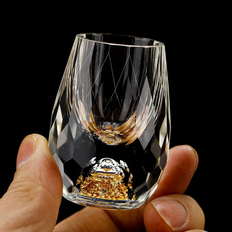 Elegant Crystal Vodka Glass - Double Bottom Gold Foil