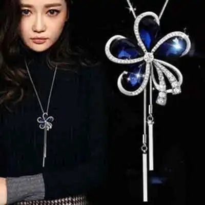 Luxury Crystal Flower Long Sweater Necklace - Elegant Pendant