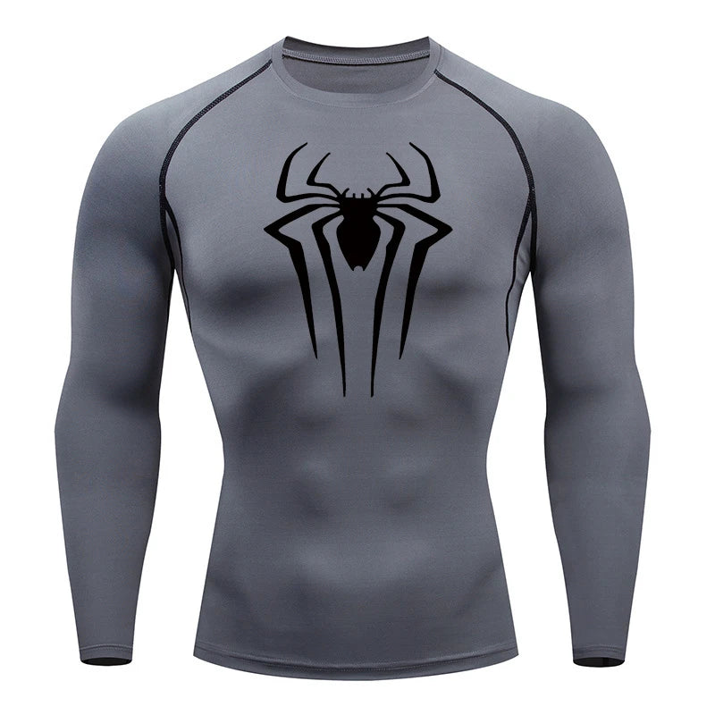 Spider Print Long Sleeve Compression Shirt - Athletic Baselayer