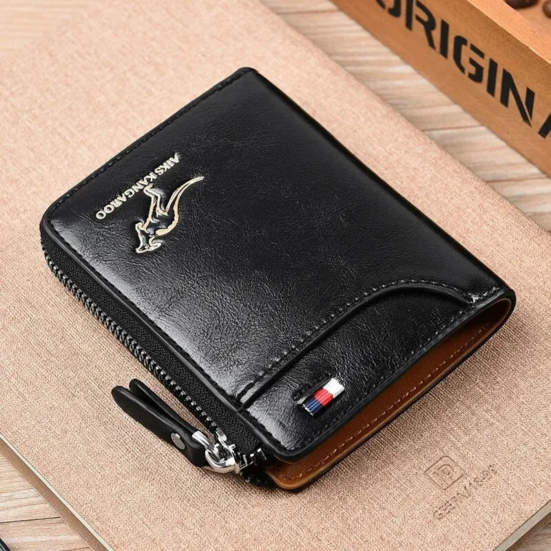 Luxury Men's Leather Business Card Holder & Zipper Purse