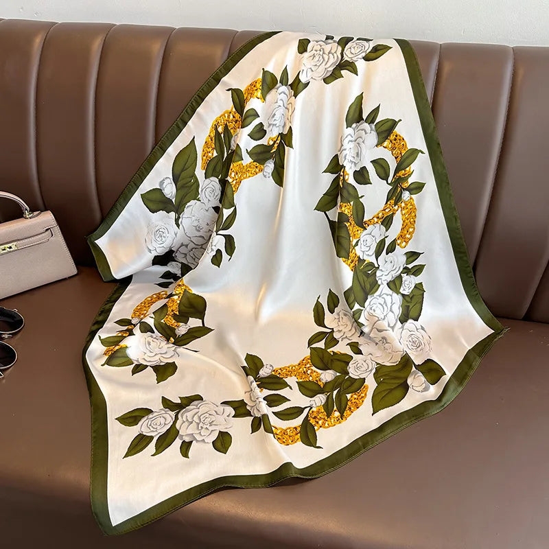 Luxury Silk Square Scarf - Elegant Hair Tie & Neck Band