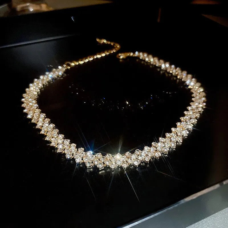 Luxury Full Rhinestone Choker Necklace - Geometric Crystal Jewelry