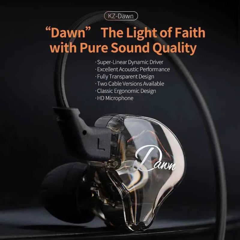 KZ Dawn Wired Earphones HiFi Bass Earbuds In Ear Monitor Headphones Detachable Cable Music DJ Sport Noise Cancelling Headset