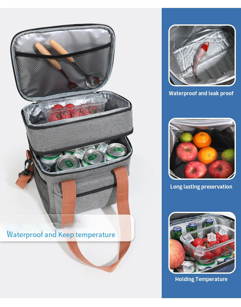 Insulated Lunch Bag - Portable Double-Layer Cooler Tote with Large Capacity and Crossbody Strap for Food Storage, Drinks & Meals - Tulique