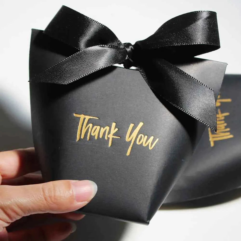 Chic Candy Gift Boxes | Black, White, Coffee | Gold 'Thank You' | Ribbon | For Party, Birthdays, Baby Showers, Weddings!