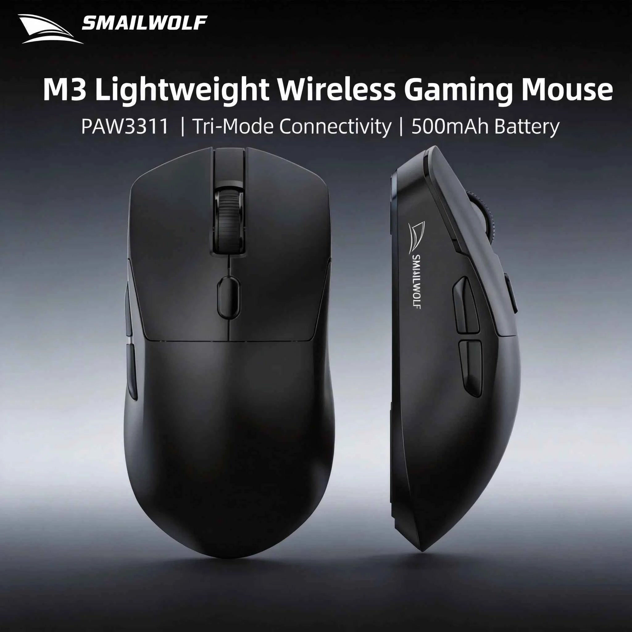 Wireless gaming mouse - SMAILWOLF M3 PRO in black with RGB lighting on desk