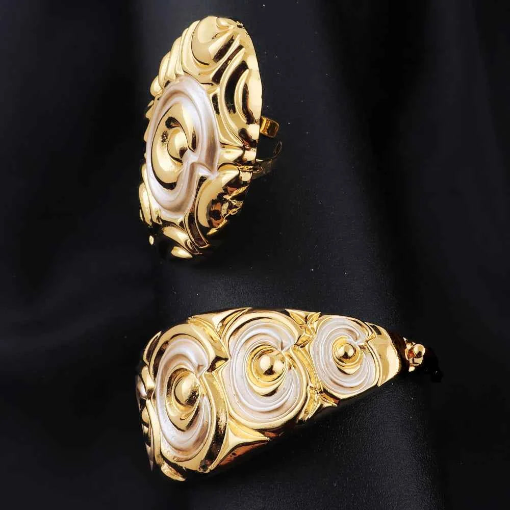 Elegant Dubai Noble Jewelry Set - Plated Heavy Necklace Earrings Bracelet Ring