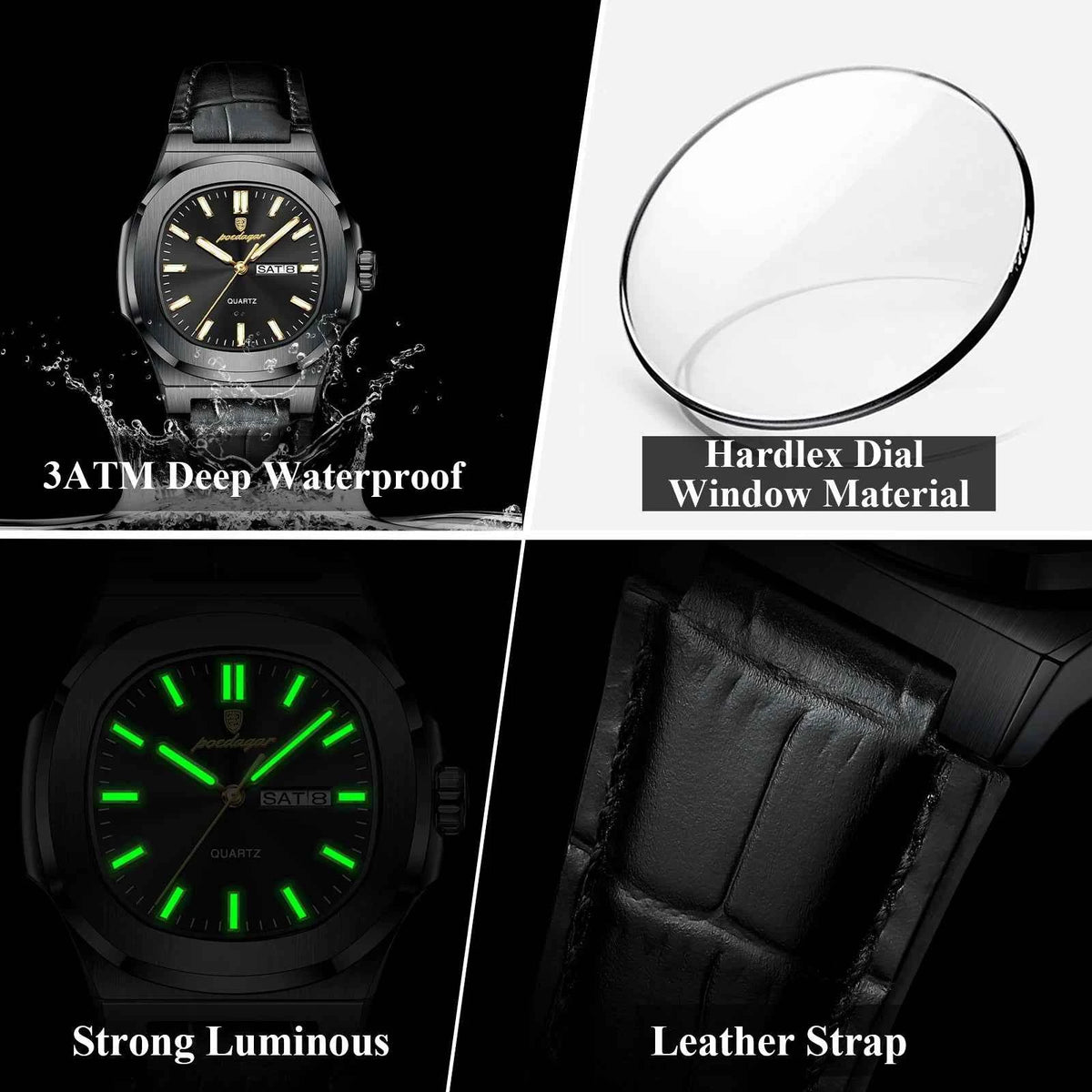 Luxury Square Men's Quartz Wristwatch - Waterproof & Luminous