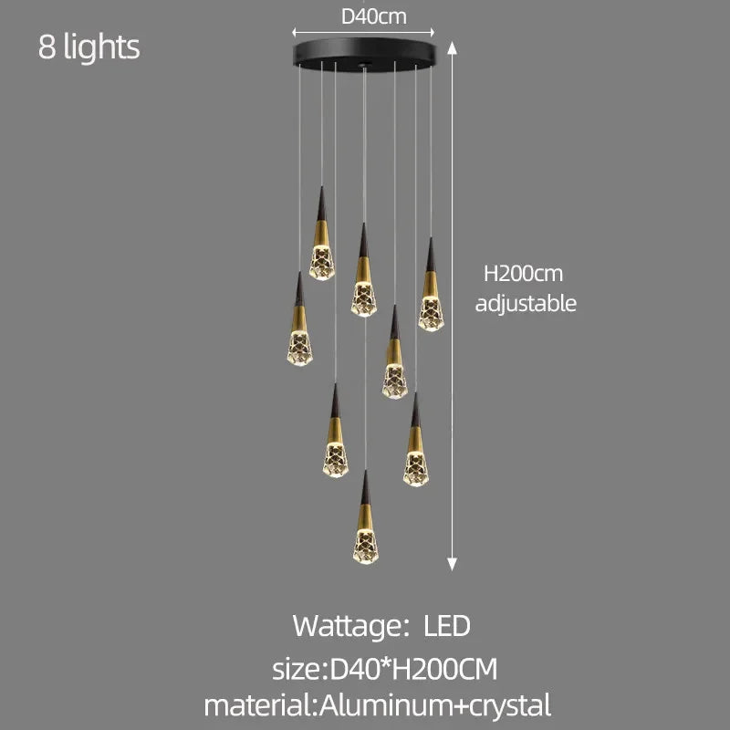 Luxury Spiral Crystal Chandelier - Modern LED Staircase Lighting
