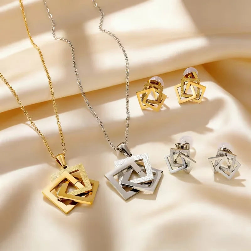 Luxury Stainless Steel Jewelry Set - Minimalist Choker & Earrings