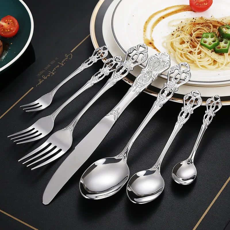 Elegant European Relief Flatware Set - Stainless Steel Tableware