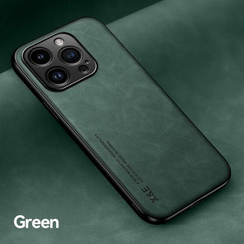 Premium Sheepskin Leather iPhone Case - Magnetic Shockproof Cover