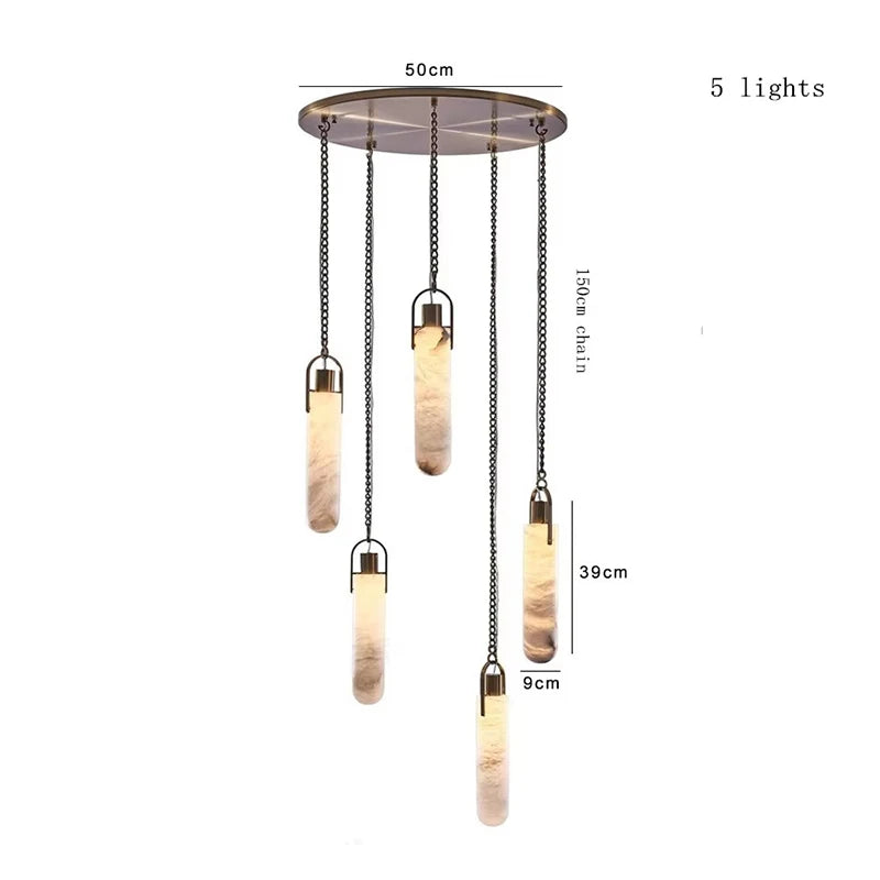 Luxury Marble Pendant Chandelier – Premium Solid Brass Multi-Light Ceiling Lamp for Living Room, Dining Area, Loft & Staircase Decor - Tulique