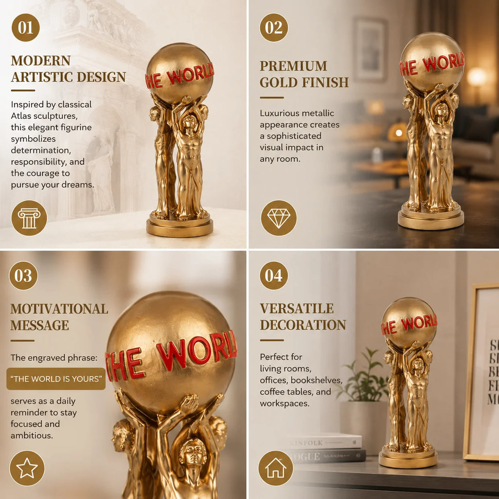 Elegant Gold Atlas Globe Sculpture - World Is Yours Figurine