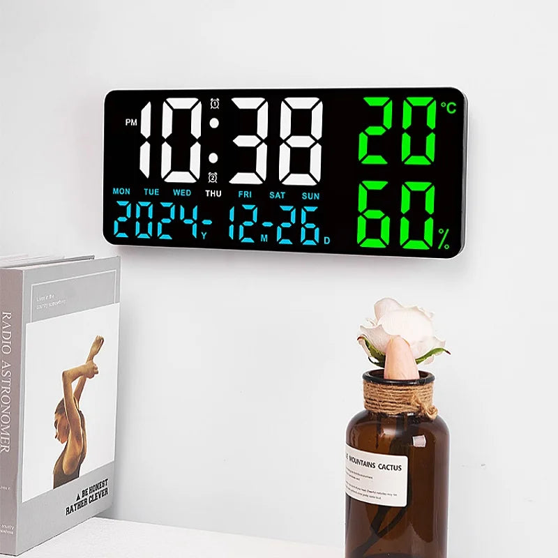 Premium Large Digital Wall Clock - 7-Color Mood Light & Dual Alarm